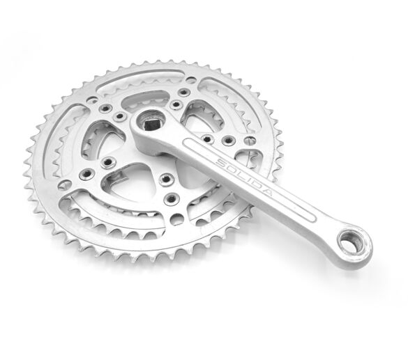 Pédalier vélo ancien vintage SOLIDA aluminium 52/42/32 dents – triple plateau –